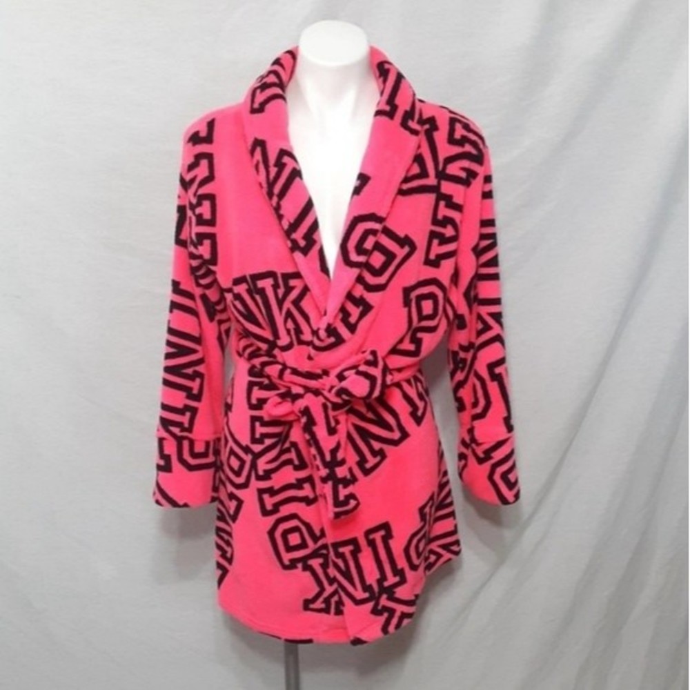 PINK Victoria’s Secret Pink Plush Spa Robe XS/S Soft Cozy Cuddly Fleece Monogram